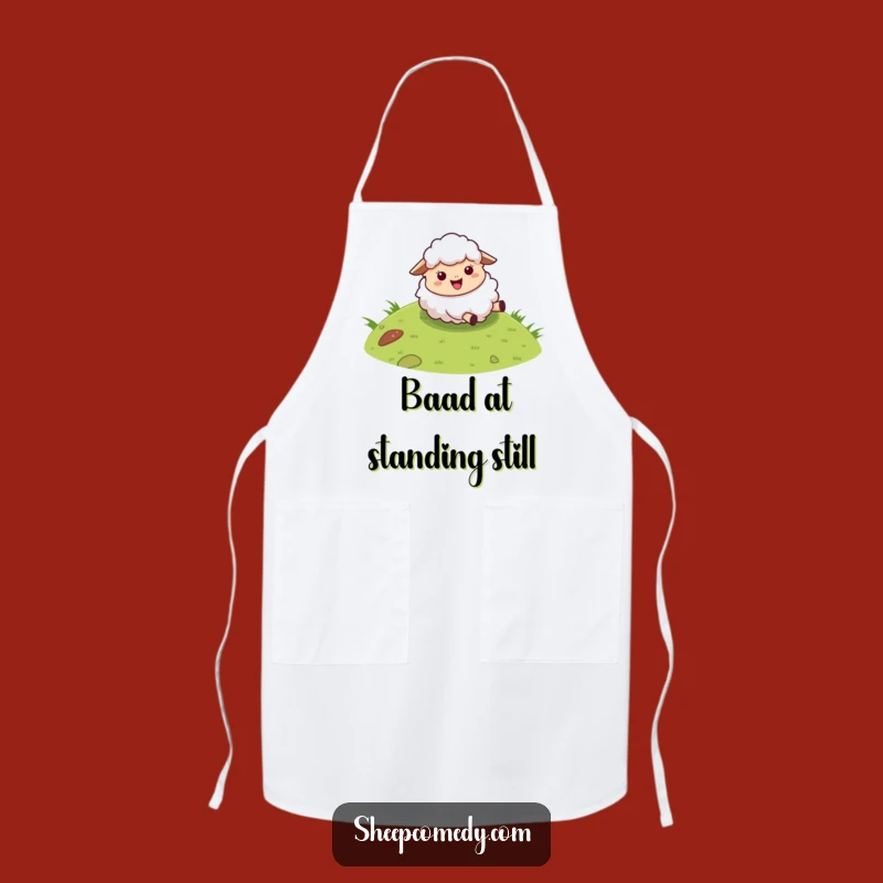 Funny Sheep Apron: Fluffy Character Rolling Down Hill, Chef's Hilarious Kitchenwear