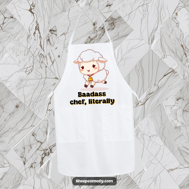 Funny Sheep Apron: A happy sheep with a tiny bell joyfully skips along, making this a practical and funny kitchen accessory.