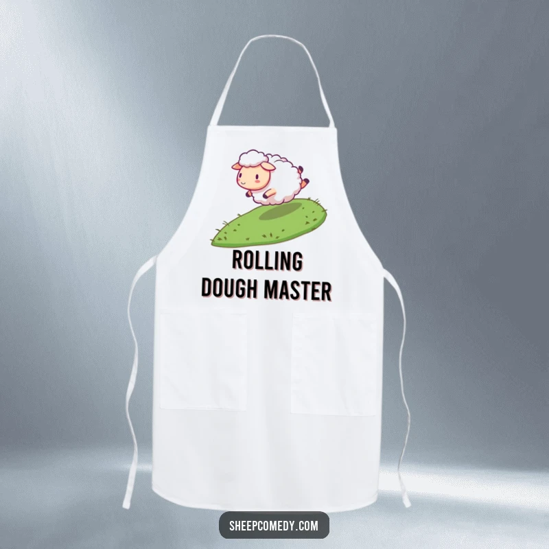 Funny Sheep Apron: A sheep character energetically rolling down a grassy slope, ideal for humorous kitchen endeavors.