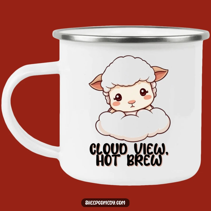 Funny Sheep Peeking Camping Mug, Durable Cloud Design, Adventure Funny Gift