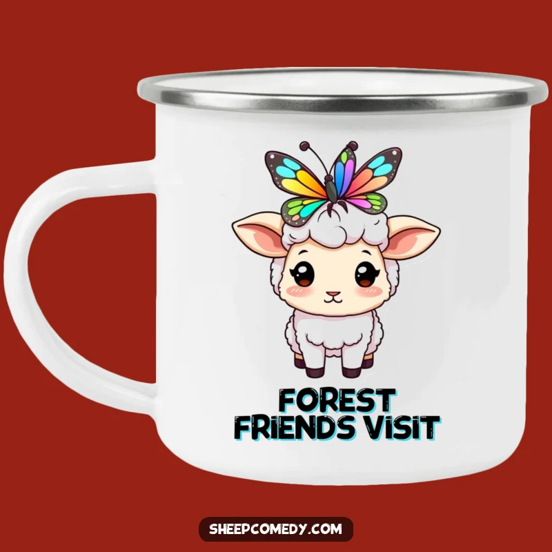 Funny Sheep Butterfly Camping Mug: Outdoor Balance, Whimsical Adventure Companion