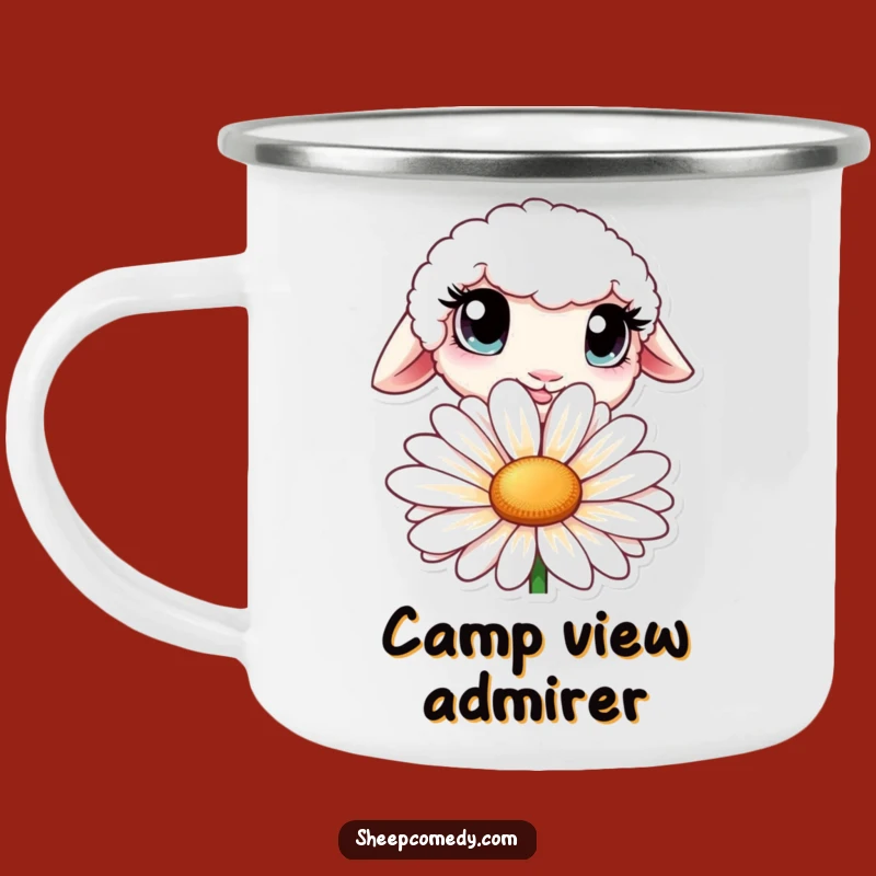 Funny Curious Sheep Camping Mug - Durable Big Eyed Enamel Cup, Gift