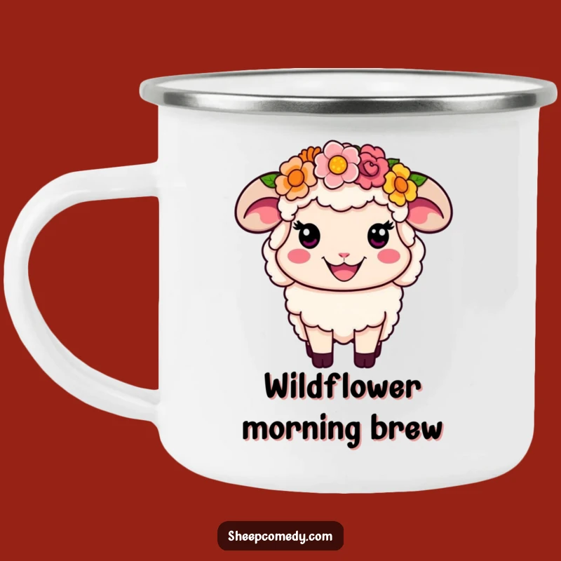 Funny Flower Crown Sheep Camping Mug: Sip Joyfully Outdoors