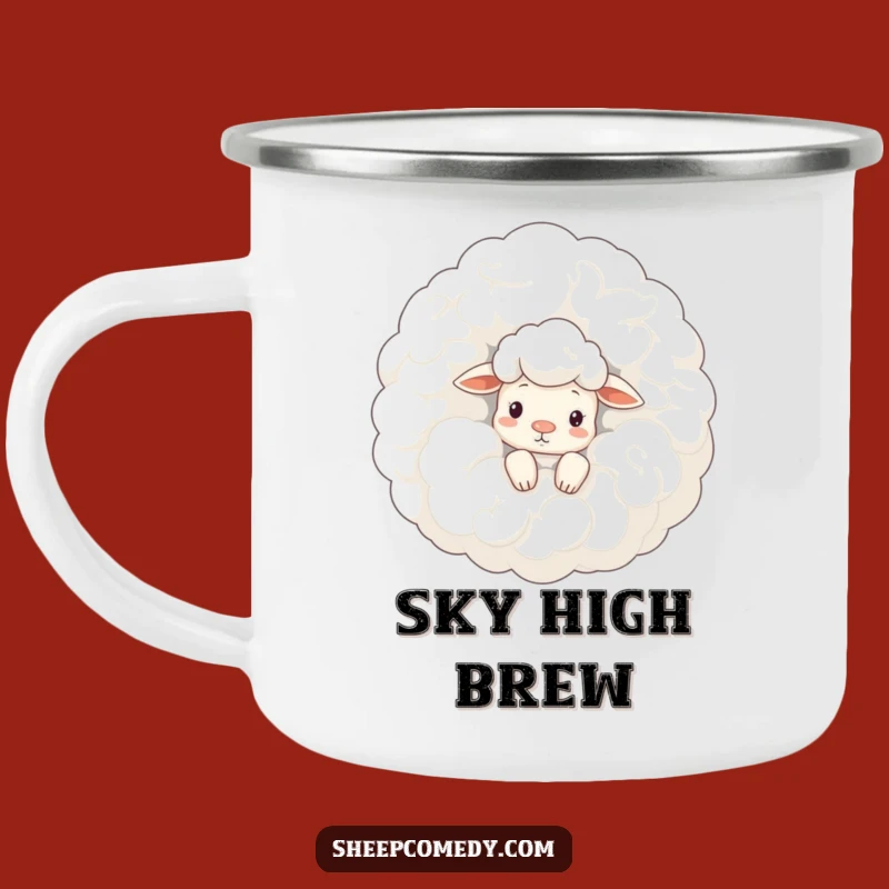 Funny Sheep Cloud Peek Camping Mug: Adventure Sheep's Sky Camp Gift
