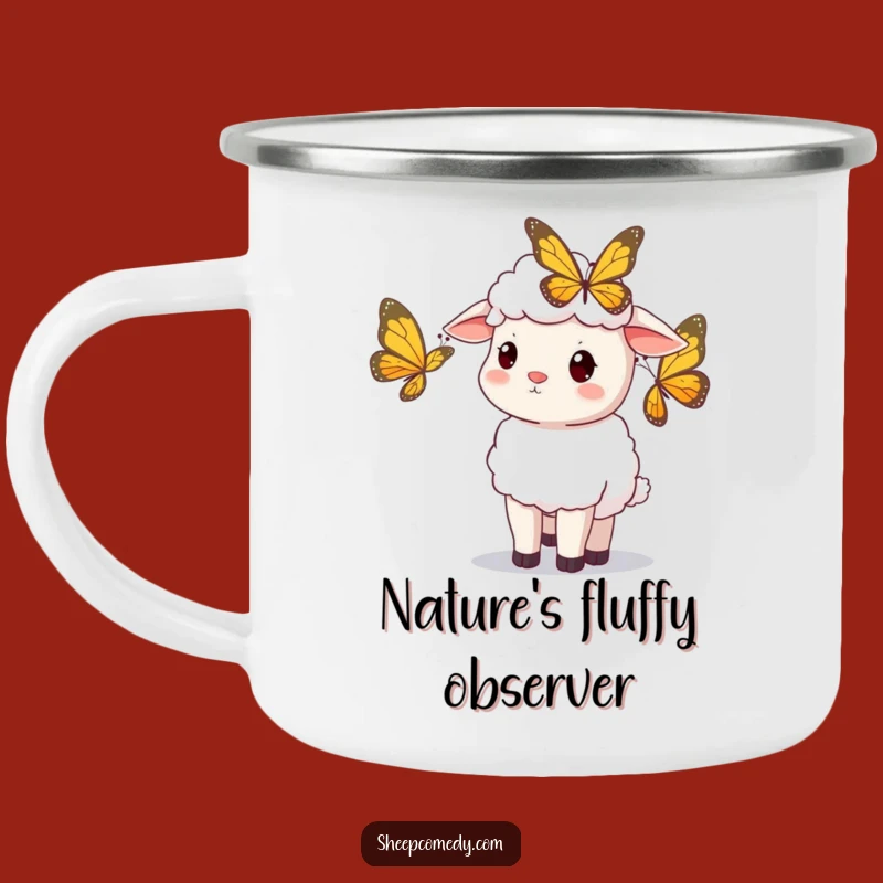 Funny Sheep Butterfly Camping Mug: Sip Curiosity on Your Adventures!