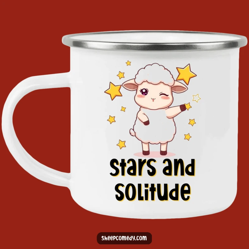 Funny Sheep Juggling Stars Camping Mug: Adventure Fuelled by Cosmic Laughter!