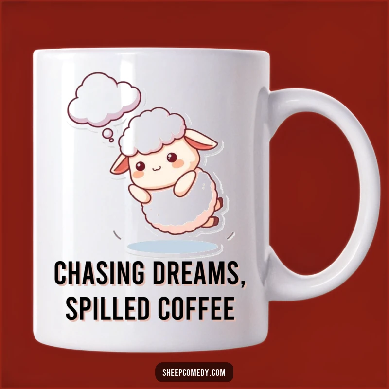 Funny Tripping Sheep Mug: Chasing Dreams Hilariously, Perfect Funny Gift