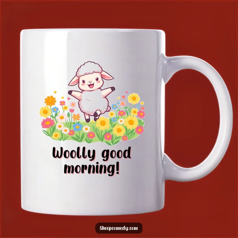 Funny Happy Sheep Mug - Joyful Flower Field Dancer Gift