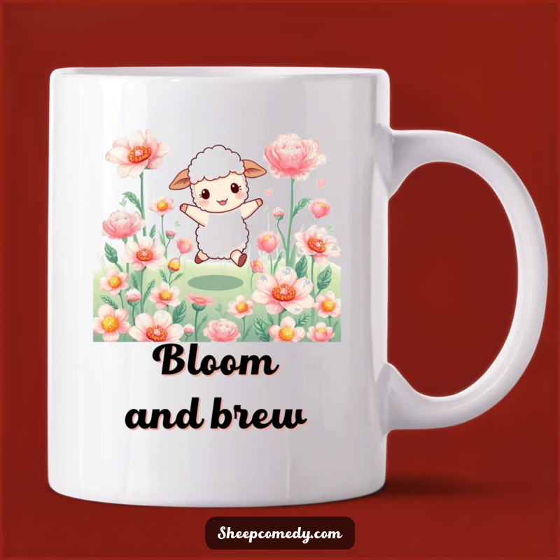 Funny Sheep Flower Skip Mug: Joyful Sheep's Floral Adventure Gift