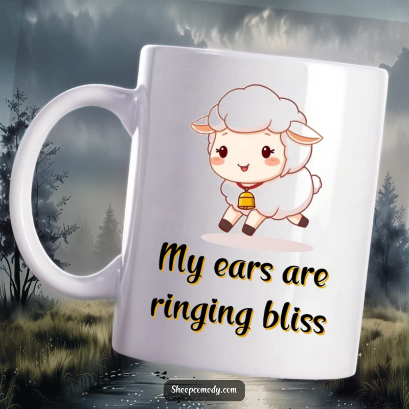 Funny Sheep Mug: A happy sheep with a tiny bell joyfully skips along, spreading merriment in this delightful farm animal design.