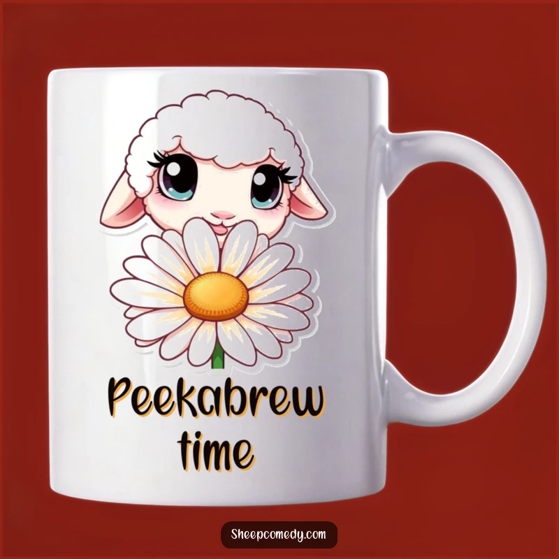 Funny Curious Sheep Mug - Big Eyed Daisy Peeker, Whimsical Farm Gift