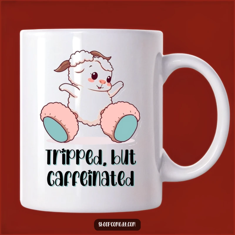 Funny Sheep Tripping Mug: Clumsy Sheep's Comedic Slip Gift