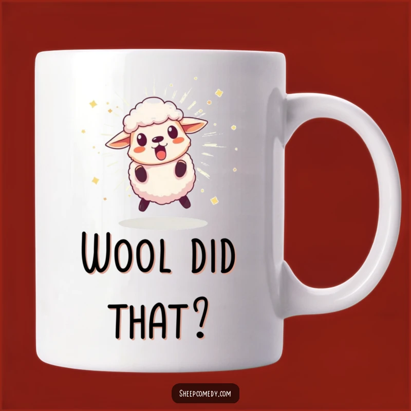 Funny Surprised Sheep Pom-Pom Mug: Hilarious Reaction Gift for Sheep Lovers