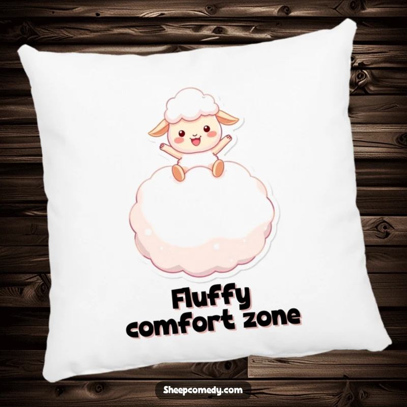 Funny sheep pillow: a joyful sheep character mid-bounce on a huge, fluffy marshmallow, bringing soft comfort and smiles.