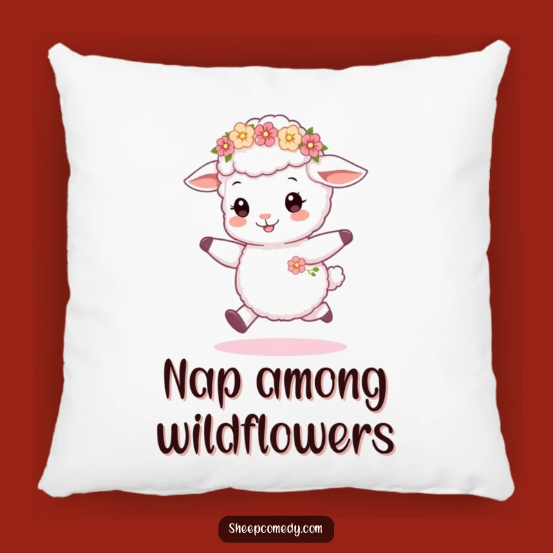 Funny Sheep Cub Skipping Pillow, Soft Flower Wreath Accent, Comfy Funny Gift Decor