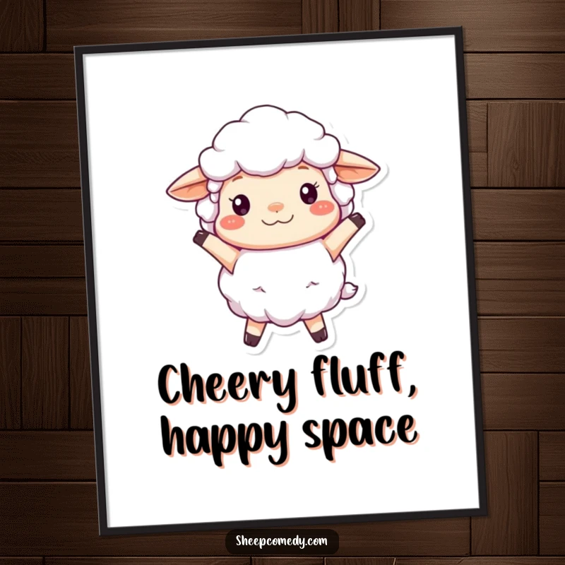 Funny Sheep Digital Art Print showing a fluffy, woolly sheep character bouncing cheerfully, conveying pure joy and lighthearted energy.