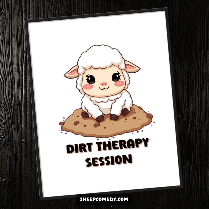 Funny sheep digital art print of a sheep joyfully rolling in soft dirt, ready to be printed and displayed.
