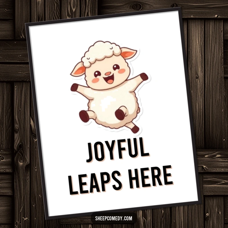 Funny sheep digital art print of a joyful sheep bleating and kicking its legs, perfect for instant happy decor.