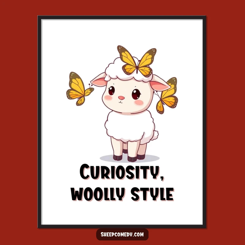 Funny Sheep Butterfly Digital Art: Instant Curious Whimsy for Your Walls!
