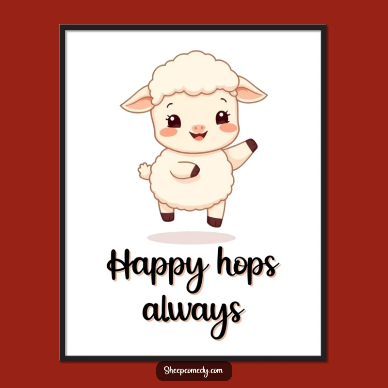 Funny Sheep Cub Hop Digital Print, Happy Bounce Art, Instant Funny Gift