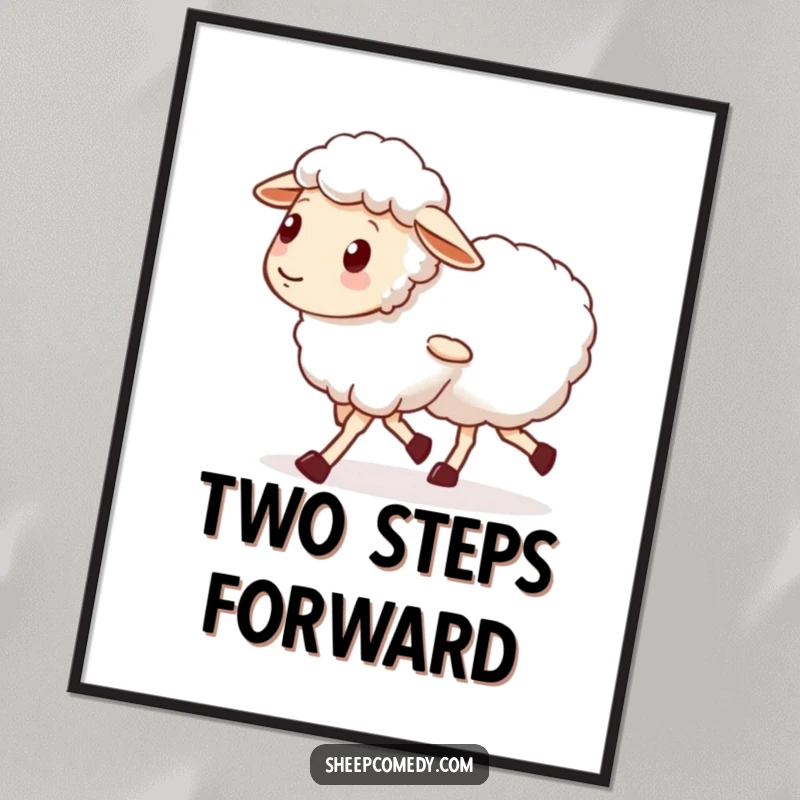 Funny digital art print capturing a sheep character with wobbly legs walking alongside a friend, creating an instant feeling of warmth.