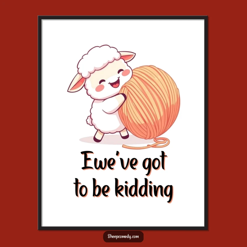 Funny Sheep Yarn Ball Butting Digital Print: Instant Playful Decor