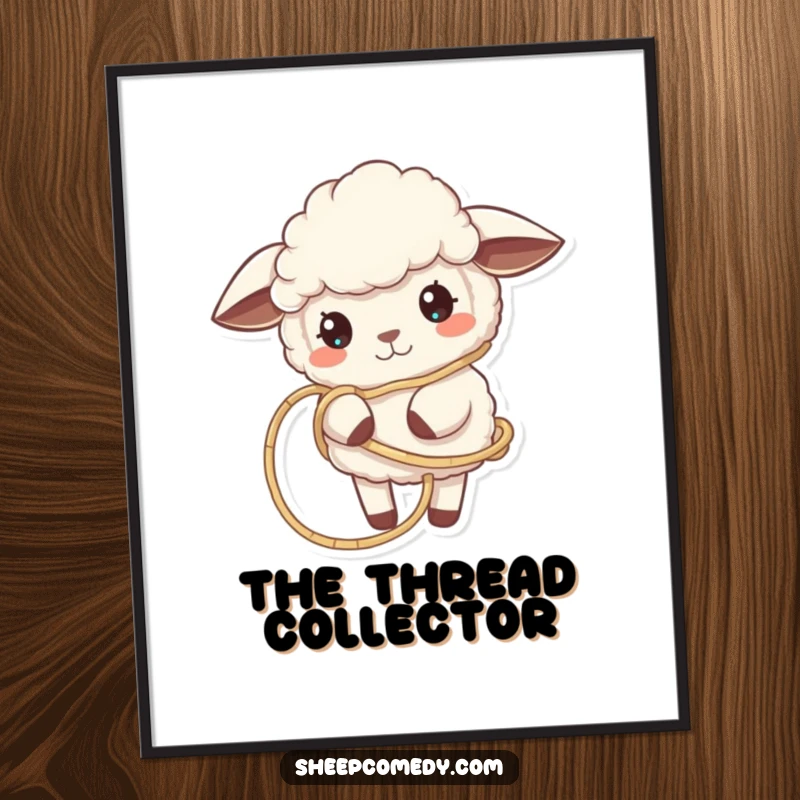 Funny Sheep Digital Art Print shows a sheep playfully tangled in yarn, ready to be printed and displayed, adding humor to any space.