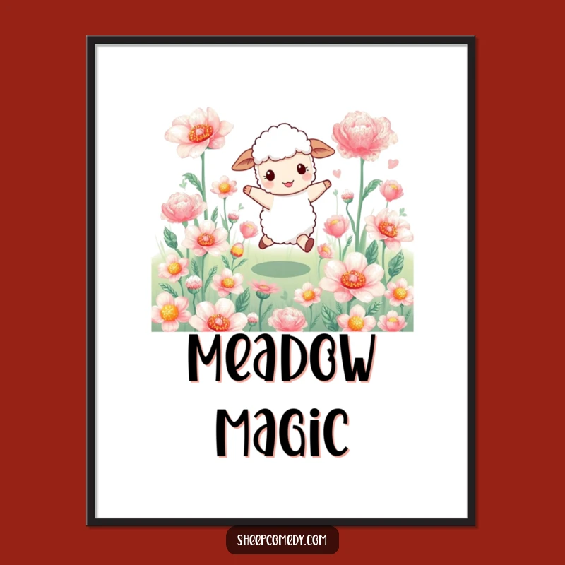 Funny Sheep Flower Skip Print: Vibrant Sheep's Floral Art Gift