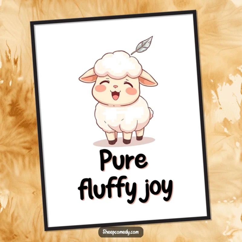 Funny sheep digital art, a sheep character is tickled by a feather and bursts into delightful giggles, printable humorous.