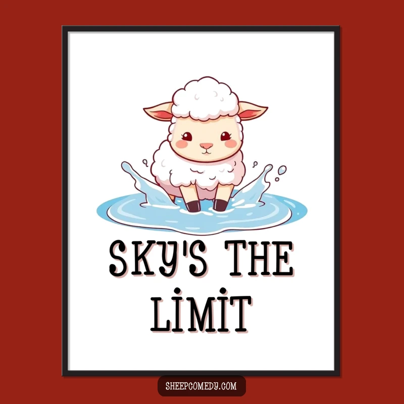 Funny Sheep Sky Puddle Digital Print: Whimsical Art, Instant Funny Gift