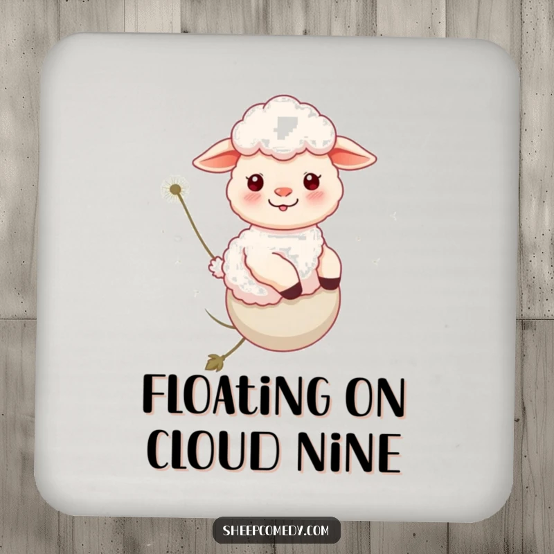 Funny Sheep Coaster: A sheep floats on a dandelion, adding a touch of whimsical humor to any tabletop.