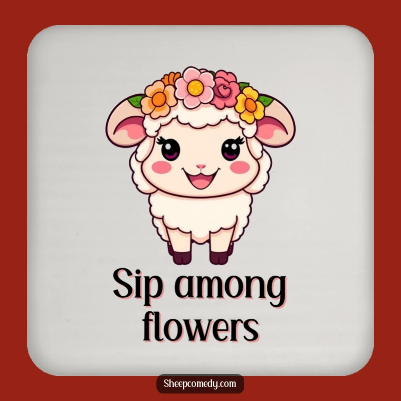 Funny Flower Crown Sheep Coasters: Protect Surfaces with Floral Fun