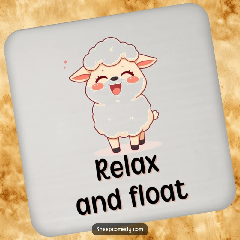 Funny sheep coasters showcasing a sheep giggling gleefully as a breeze tickles it, protecting surfaces with humorous charm.