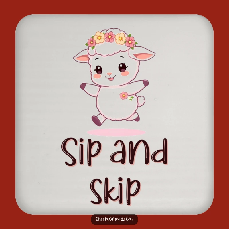 Funny Sheep Cub Skipping Coaster, Cute Flower Wreath Protection, Chic Funny Gift