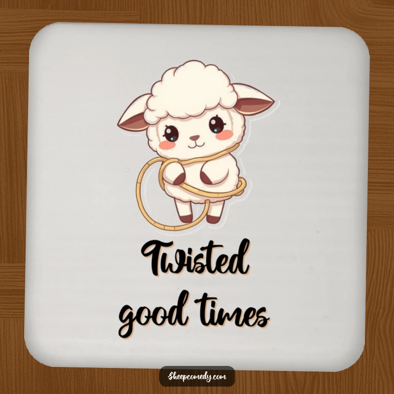 Funny Sheep Coasters display a sheep playfully tangled in yarn, protecting furniture with whimsical humor and charming crafting imagery.