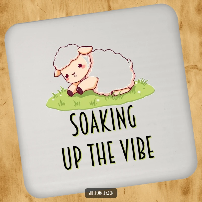 Funny Sheep Coaster: A sheep character rolling in grass, protecting your surfaces with a dose of humor.