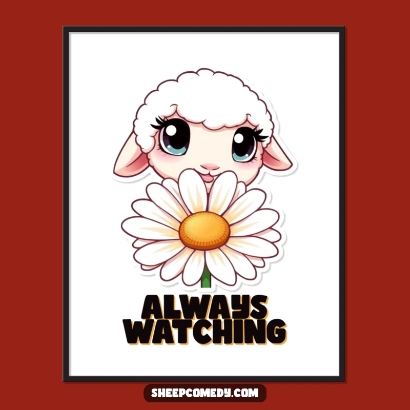 Funny Curious Sheep Poster - Big Eyed Daisy Art, Whimsical Wall Decor Gift