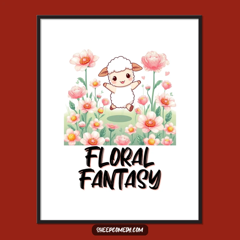Funny Sheep Flower Skip Poster: Meadow Sheep's Vibrant Wall Art Gift