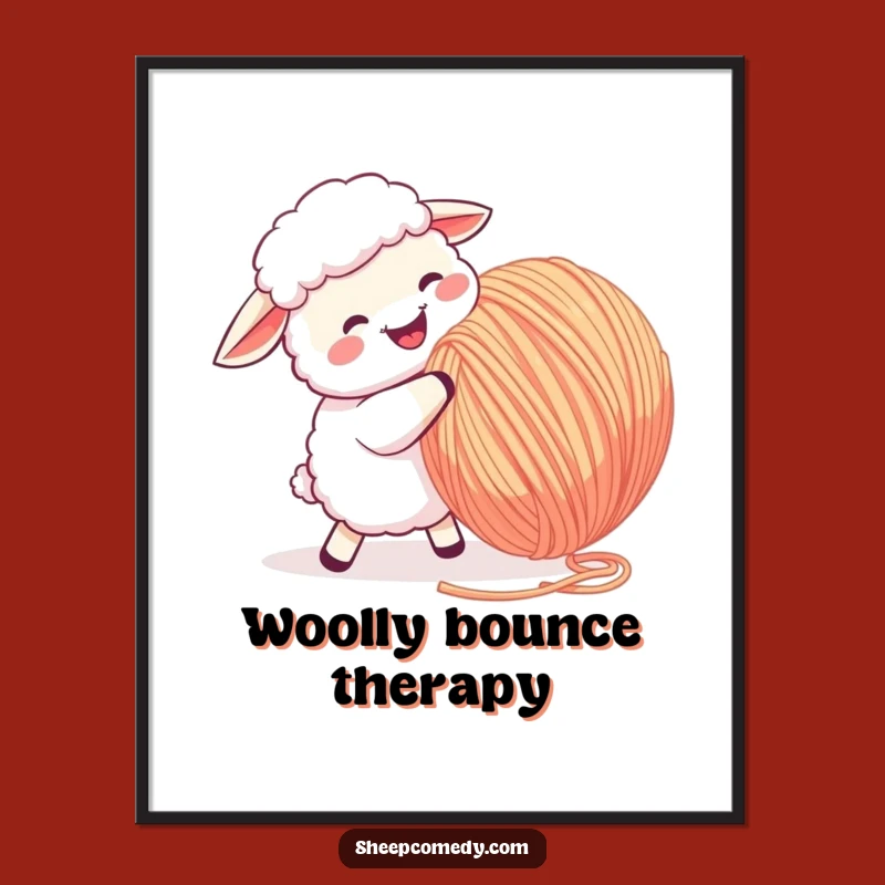 Funny Sheep Yarn Ball Butting Poster: Playful Wall Art for Any Room