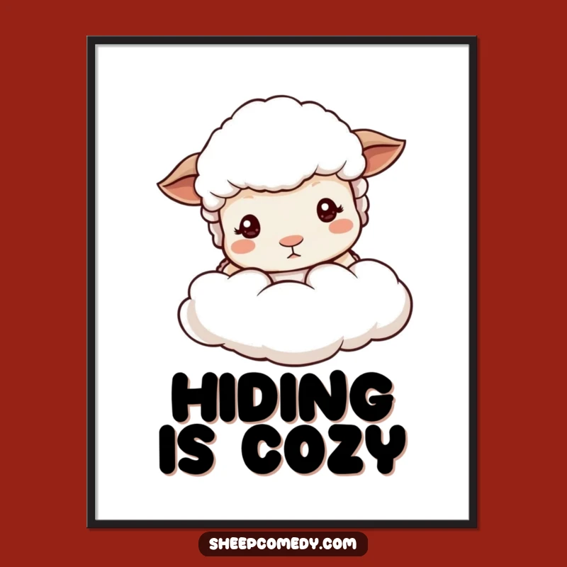 Funny Sheep Peeking Poster, Gentle Cloud Art, Sweet Funny Gift for Decor