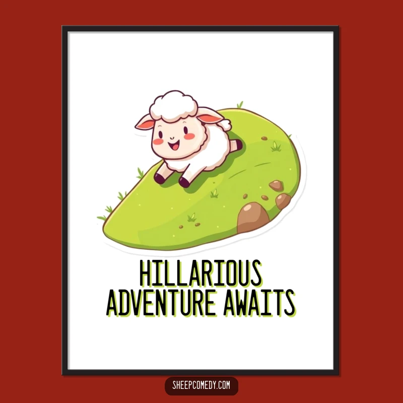 Funny Sheep Hill Slide Poster: Bring Hilarious Joy to Your Walls