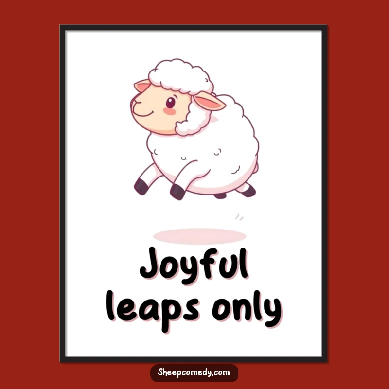 Funny Kawaii Sheep Leaping Poster, Fluffy Wool Art, Sweet Funny Gift for Decor