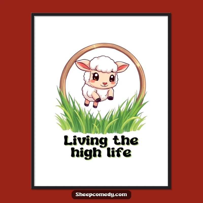 Funny Sheep Leaping Hoop Poster - Hilarious Farm Decor Art Gift