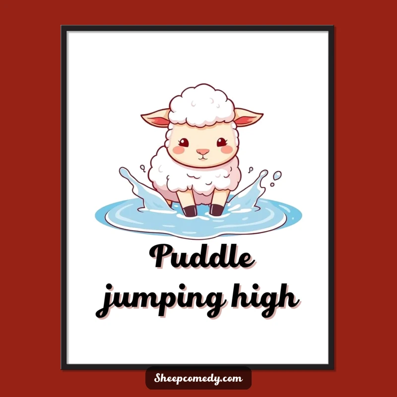 Funny Sheep Sky Puddle Poster: Playful Art, Hilarious Funny Gift