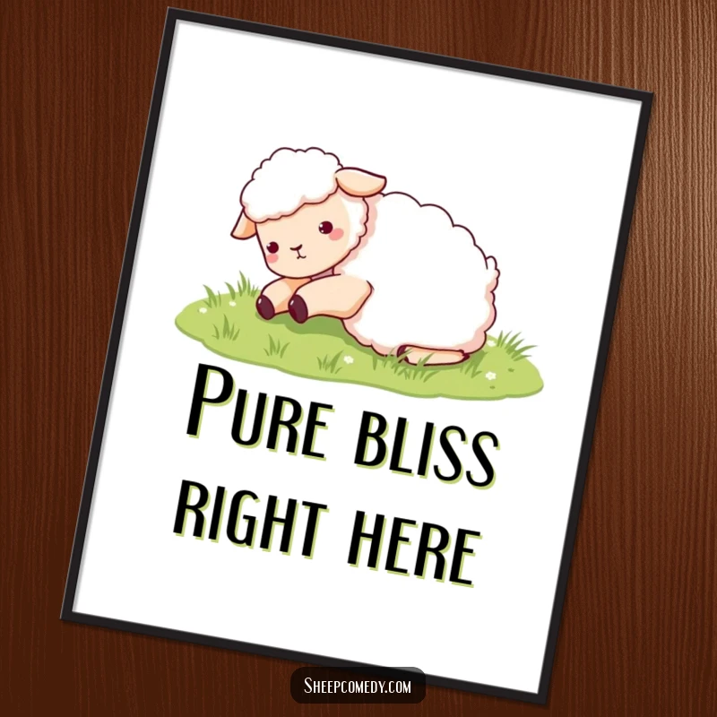 Funny Sheep Poster: Charming sheep character playfully rolling in soft green grass, capturing a moment of pure, unbridled joy.