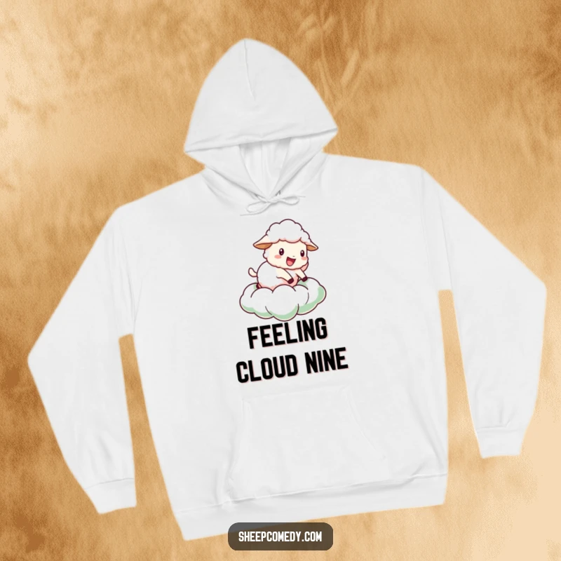 Funny Sheep Hoodie: Depicts a sheep joyfully bouncing on a soft, green cloud, offering warmth and whimsical charm.