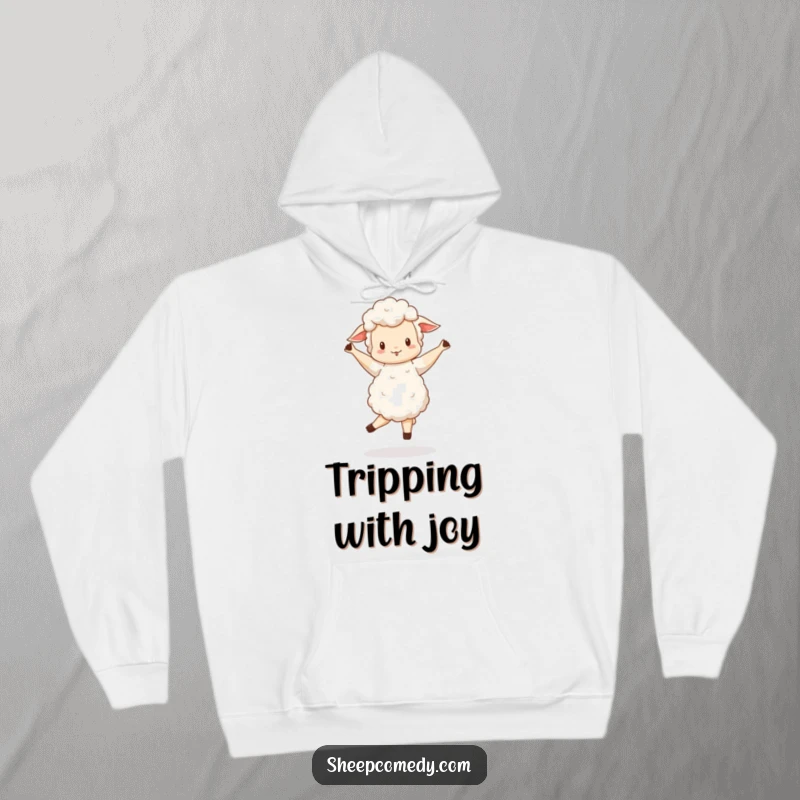 Funny Sheep hoodie showcasing a sheep doing a wobbly, happy pirouette, cozy and humorous for dancers.