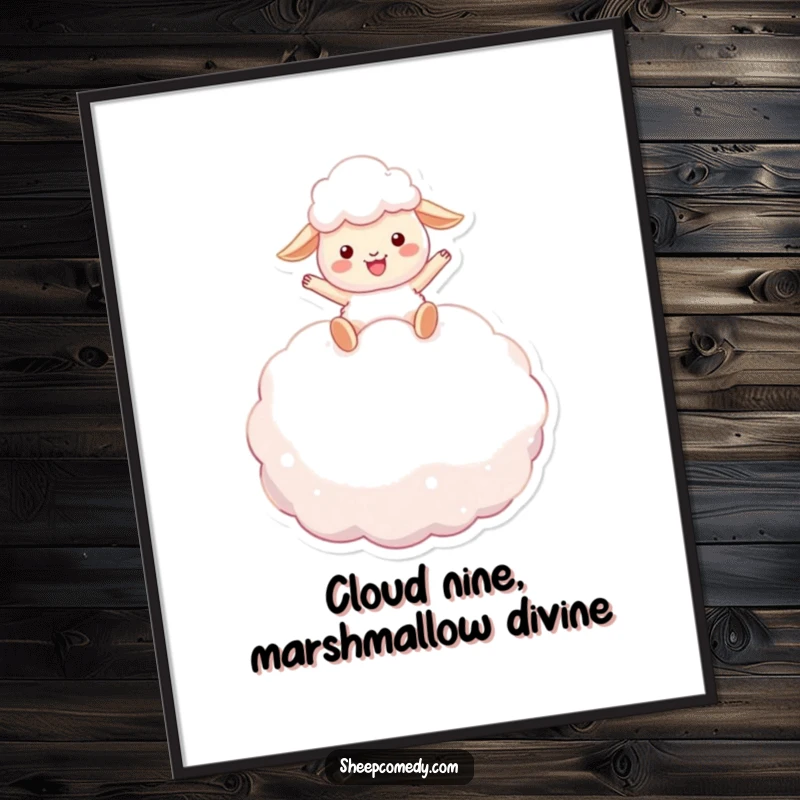 Funny Free Printable Wall Art: Sheep gleefully bouncing on a giant fluffy marshmallow, whimsical downloadable art.