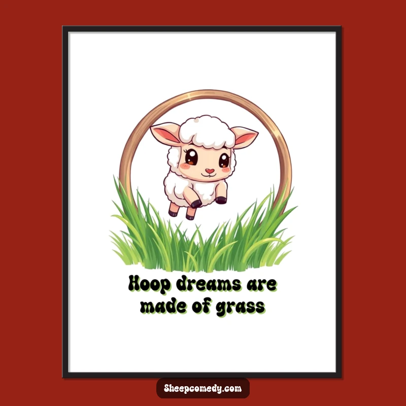 Free Printable Wall Art: Funny Determined Sheep Jumping Hoop, Downloadable Art Gift!