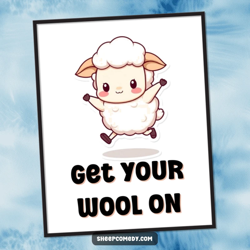 Free Printable Wall Art: A sheep energetically skips, wool bouncing, radiating pure, silly joy.